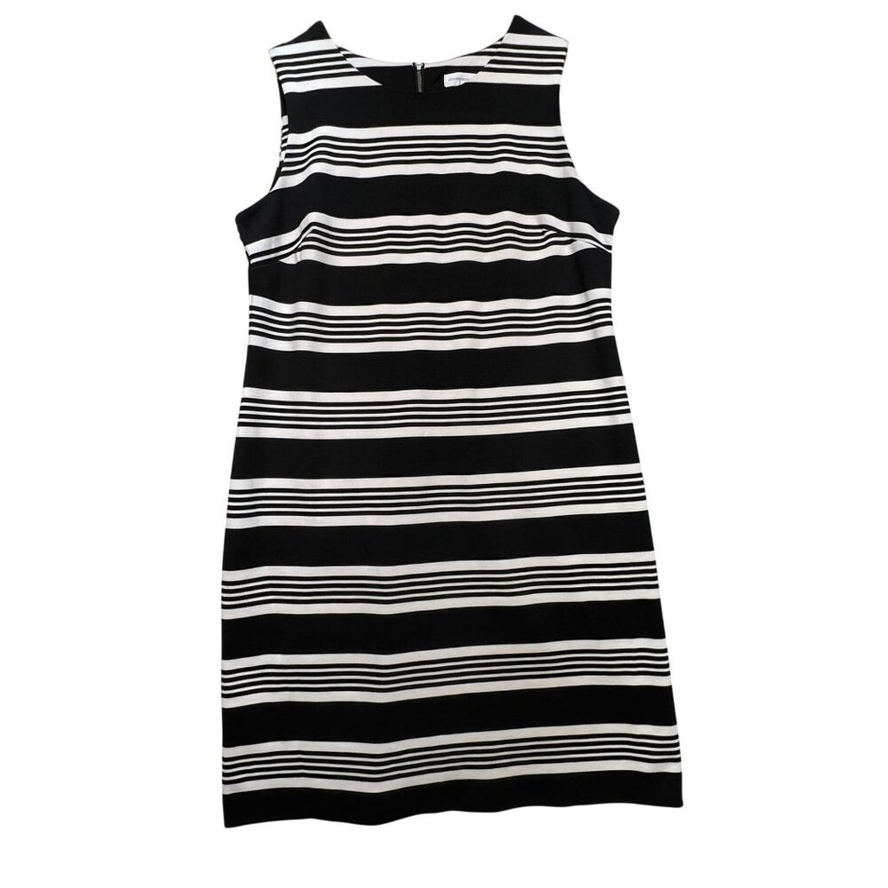 Christopher & Banks  Womens Sleeveless Sheath Dess Size 14  Black White Striped